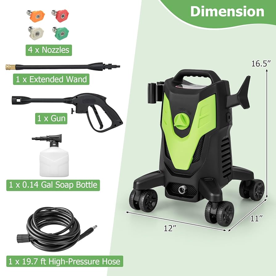 COSTWAY Electric Pressure Washer with 4 Nozzles and Soap Bottle